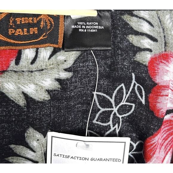 Tiki Palm Hawaiian Dress XL Red Tropical Open Tie Back Babydoll Asymmetrical Hem - Picture 15 of 16